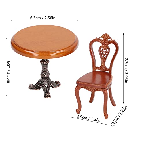 Tnfeeon TNFEEONGSITVCHPMK Dollhouse Dining Table Chair Set, Birch Alloy Doll House Furniture Accessories Exquisite Carving Nostalgic thumb #5