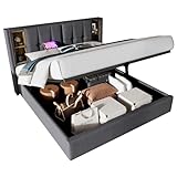 xixiworkshop Einzelbett mit Kabellosem Laden USB C, Polsterbett Bettgestell 90/140/160x200cm,Bettgestell mit Stauraum Lattenrost aus Holz-Natürlich Leinen (Ohne Matratze) (Grau, 160x200 cm)