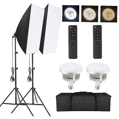 Softbox Set Studio Fotografico 85W LED 50x70cm Luci Regolabile 2800K-5700K Lampada Diurna E27 con Telecomandi per Foto di Ritratto Prodotto Moda video