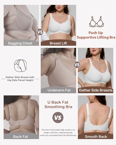 Image of HORISUN Seamless Bras Full Coverage Wireless Push Up Bra for Women No Underwire Comfort V Neck Bralettes with Support