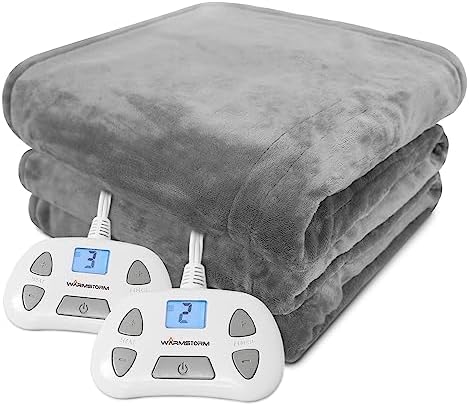Warm Storm Electric Blanket Queen Size 84x90 Inch Heated Blanket Soft Flannel Heating Blanket 10 Heating Levels 12 Hours Auto Off Machine Washable