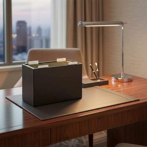 Boîte de classement cuir noir suspendre rangement bureau A4 compact - 3