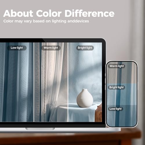 Image of 100% Blackout Curtains for Bedroom, Double Layer Blue Curtains, Black Out Curtain 108 inch Long with Sheer Overlay for Living Room, Room Darkening Window Drapes with Grommet, 52 inch W x 108 inch L