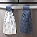 Ritz Premium 100% Cotton Solid and Multi Check Kitchen Tie Towel, Absorbent, Super Soft, and Fast Drying Hang Towel, Set of Two, Federal Blue