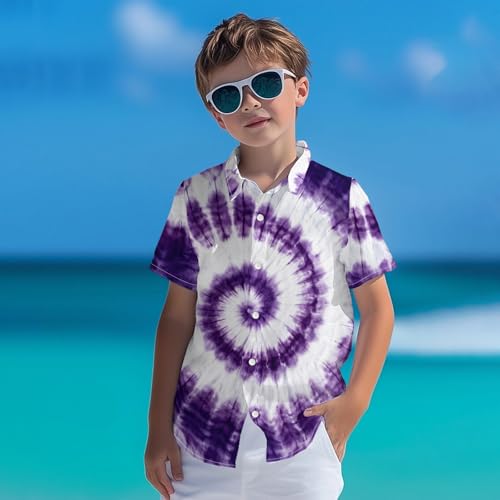 Image of Kids Tie-dye Hawaiian Shirt 80s Button Down Retro Short Sleeve Casual Beach Tropical Funny Party Outfits for Boys