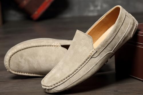 Men's Handmade Suede Slip-On Loafers Fashionable Round Wide Toe Non-Slip Casual Formal Boat Shoes Work Driving Casual Penny Loafers for Men2