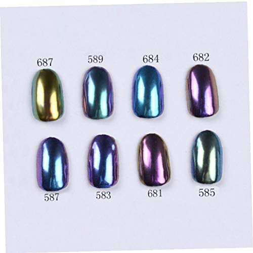 Hotaden 8pcs / Set Bling Spiegel-Nagel-Funkeln-Puder Wunderschöne Nail Art Pailletten Pigment Glitters – Bild 3