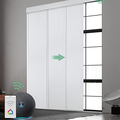 Yoolax Costom smart panel track blinds,motorized sliding panel blinds works with Alexa,fabric blackout vertical blinds for glass doors.hanging room divider,patio doors,sliding door blinds,closet doors