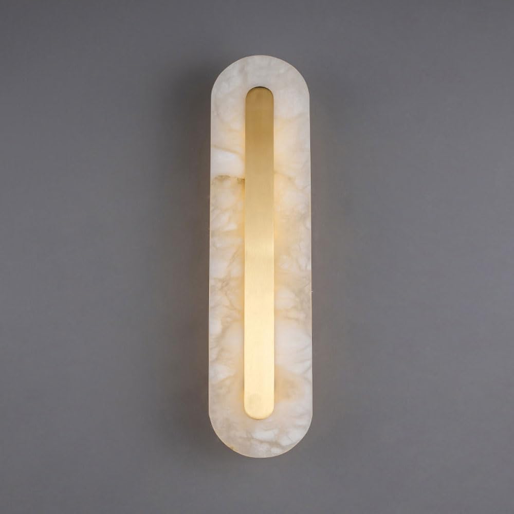 ZSJPDP LED Warm Light Natural Alabaster Wall Light, Modern Minimalist Style Indoor Wall Lamp, 19.7in Oval Marble Wall Sconce, Bedside Corridor Dressing Table Decorative Lighting Fixtures