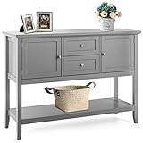 COSTWAY Buffet Sideboard, with 2 Wood Storage Drawers & Open Shelf, Console Table for Living Room Kitchen Dining Room Furniture (Grey)