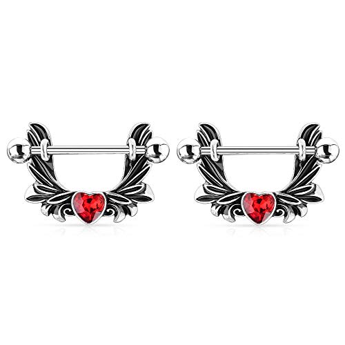 Pierced Owl CZ Heart Center Dangle Wings