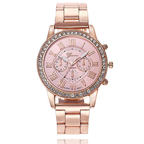 ITVIP Orologio da donna, Cinturino alla moda in acciaio inossidabile Geneva classic uomo e donna doppio viso a tre occhi e strass Orologio al quarzo (Rosa)