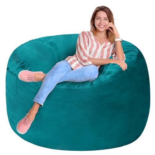 Homguava 3FT Bean Bag Chair: 3' Bean Bags with Memory Foam Filled, Large Beanbag Chairs Soft Sofa with Dutch Velet Cover-Sea Blue