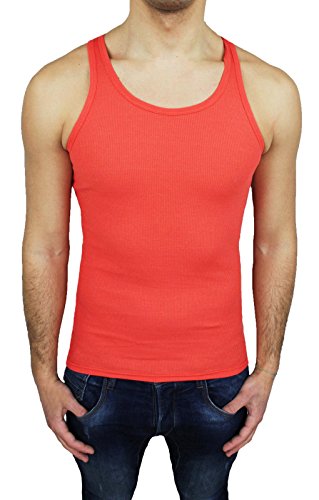 AK collezioni Canotta T-Shirt Uomo Canottiera Costine Rosso Sportiva Elasticizzata Super Aderente Rossa (XL)