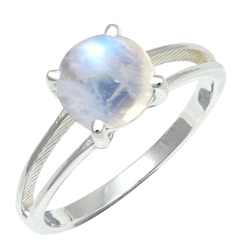 SILVERNROCK Rainbow Moonstone Gemstone Silver plated Meditation Ring Men & Women All Size Gift Item Handmade Jewelry ERG1258BO (US-13.5)