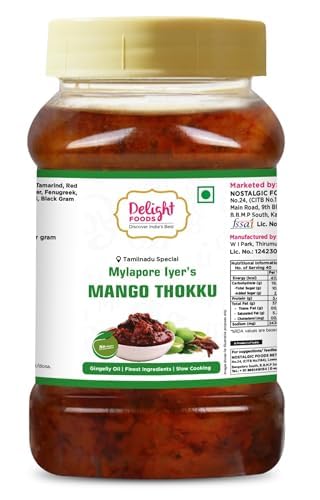 Delight Foods Mylapore Iyer's Mango Thokku 800g - Rice Mix | Homemade Recipe with Gingelly/Sesame Oil | Mango Thokku Pickle/Aam Ka Aachar/Magaya Pachadi | Tamil Nadu Special | NO PRESERVATIVES