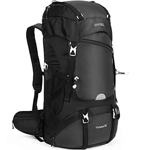HOMIEE 50L Waterproof Hiking Backpack for Men Women, Lightweight Trekking Backpack with Rain Cover, Large Camping Rucksack for Outdoor Sports Travel Hiking Cycling Climbing Mountaineering
