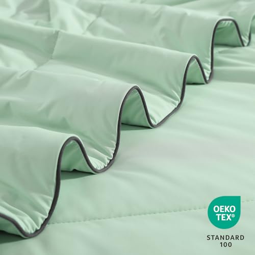 Monbix ChillChilla Cooling Comforter King Size-3 Pieces Cooling Blankets for Hot Sleepers and Night Sweats, Double-Sided Summer King Size Comforter Set, Breathable Lightweight Blanket Grey Green