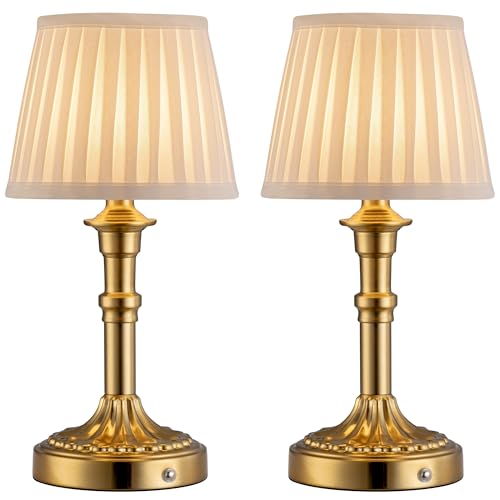 KDG Cordless Portables Table Lamp Set of 2, LED Fabric Shade Small Desk Lamps, 5000mAh Battery Powered Lighting, 2700K Stepless Dimmable Light for Living Room, Dining Room, Bedroom, Bedside (Bronze)