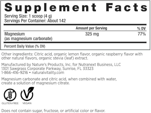 Natural-Vitality Calm Magnesiun Citrate Powder, Raspberry Lemon Flavor, 20 Ounces+ Guide Vitamins