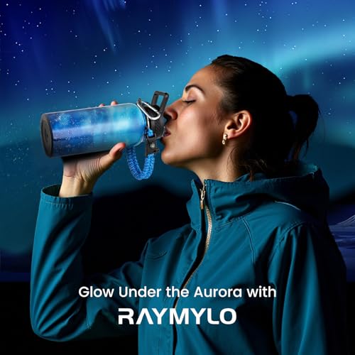 Image of RAYMYLO Insulated Water Bottle 32 oz, Triple Wall Vacuum Stainless Steel (Cold for 24Hrs, Hot for 12Hrs), Leak Proof & Non-BPA, Modern Water Flask Jug with Paracord Handle & Straw Spout Lids