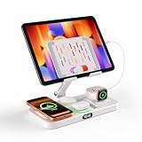 Magnetic Charging Station for Apple Multiple Devices, Wireless Charger with Clock & Light, Foldable Wired Charging Stand for iPad/Tab, Mag-Safe Charger for iPhone 17, for Apple Watch for AirPods