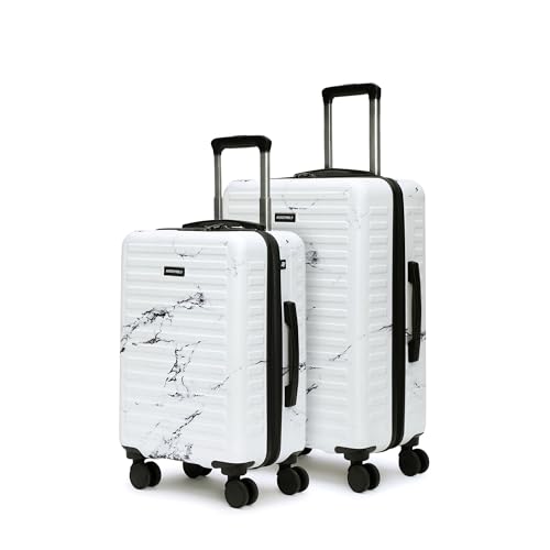 Image of Assembly Stark Hard Luggage Set of 2 Trolley Bags (20 + 24 Inch), Unbreakable Polycarbonate Dual-Tone Luggage Set, TSA Lock, Silent 8 Spinner Wheels, Hard Shell Suitcase Set Marble