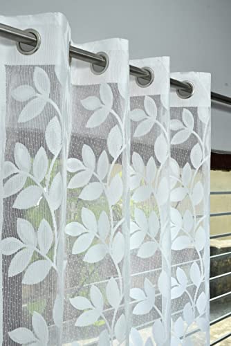 Image of Honger Polyester Beautiful Leaves Design Heavy Tissue Semi Transparent Net Pack of 2 Pecs Curtains for || White Color || 7 Feet Door Curtains