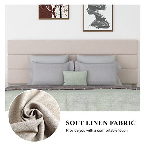 Benevika Full Size Upholstered Platform Bed Frame With Linen Fabric Simple Style Headboard And Wooden Slats Support, Upholstered Mattress Foundation, No Box Spring Needed, Easy Assembly, Beige #TOP4