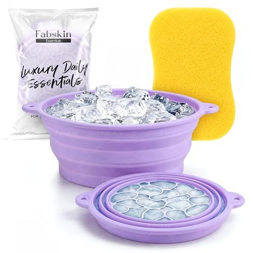 Image of Fabskin Ice Face Bowl for Facial Icing & Cold Water Therapy - Purple With Cleaning Sponge | Collapsible Face Tub | Reusable Ice Facial Bowl for Puffiness Relief, Skin Cooling & Spa Skincare Routine