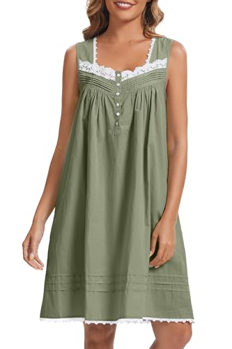 Image of AVIIER 100% Cotton Nightgowns for Women Sleeveless Night Gown with Pockets