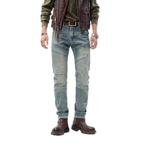 Jeans Pants Trouser Denim Motorcycle Men's Autumn Street Slimming Trendy Splicing Long Men