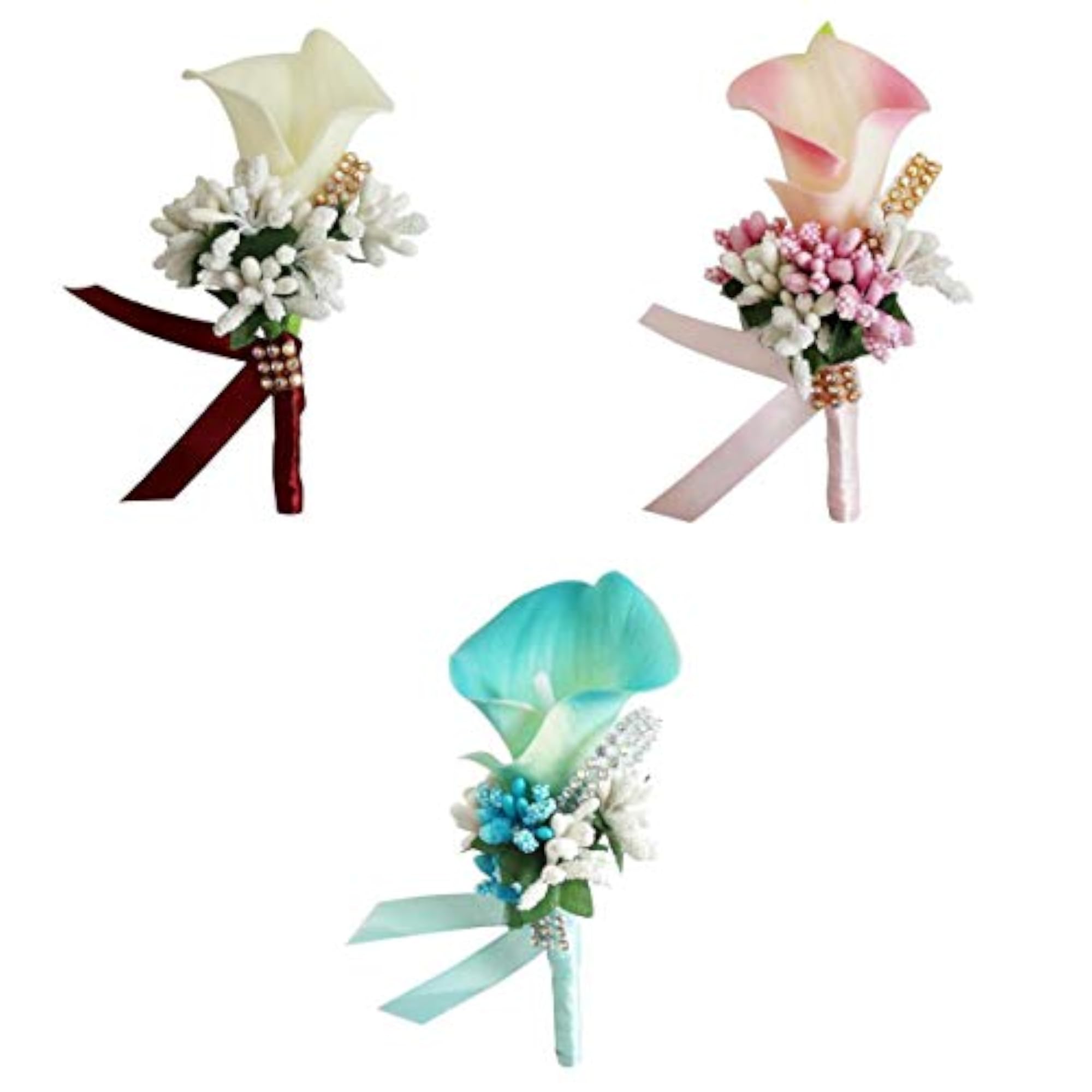 3 Pack Cute Calla Berry Rhinestone Bridal Wedding Corsage