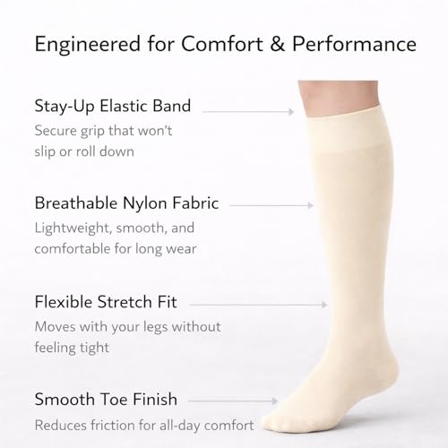 Image of Diamond Star Women's Trouser Socks, Opaque Knee High Nylon Socks, Stretchy Comfort Fit for Work and Casual, 6 Pairs