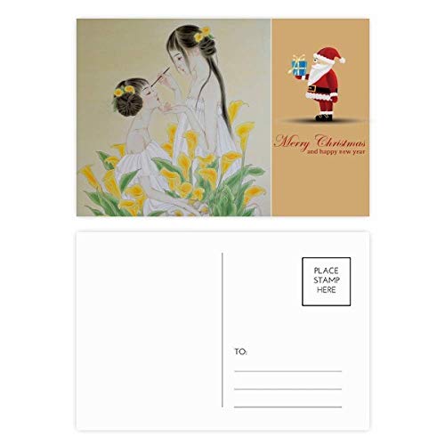 Cartes postales fleurs aquarelles chinoises Père Noël lot de 20 idées cadeaux de vœux