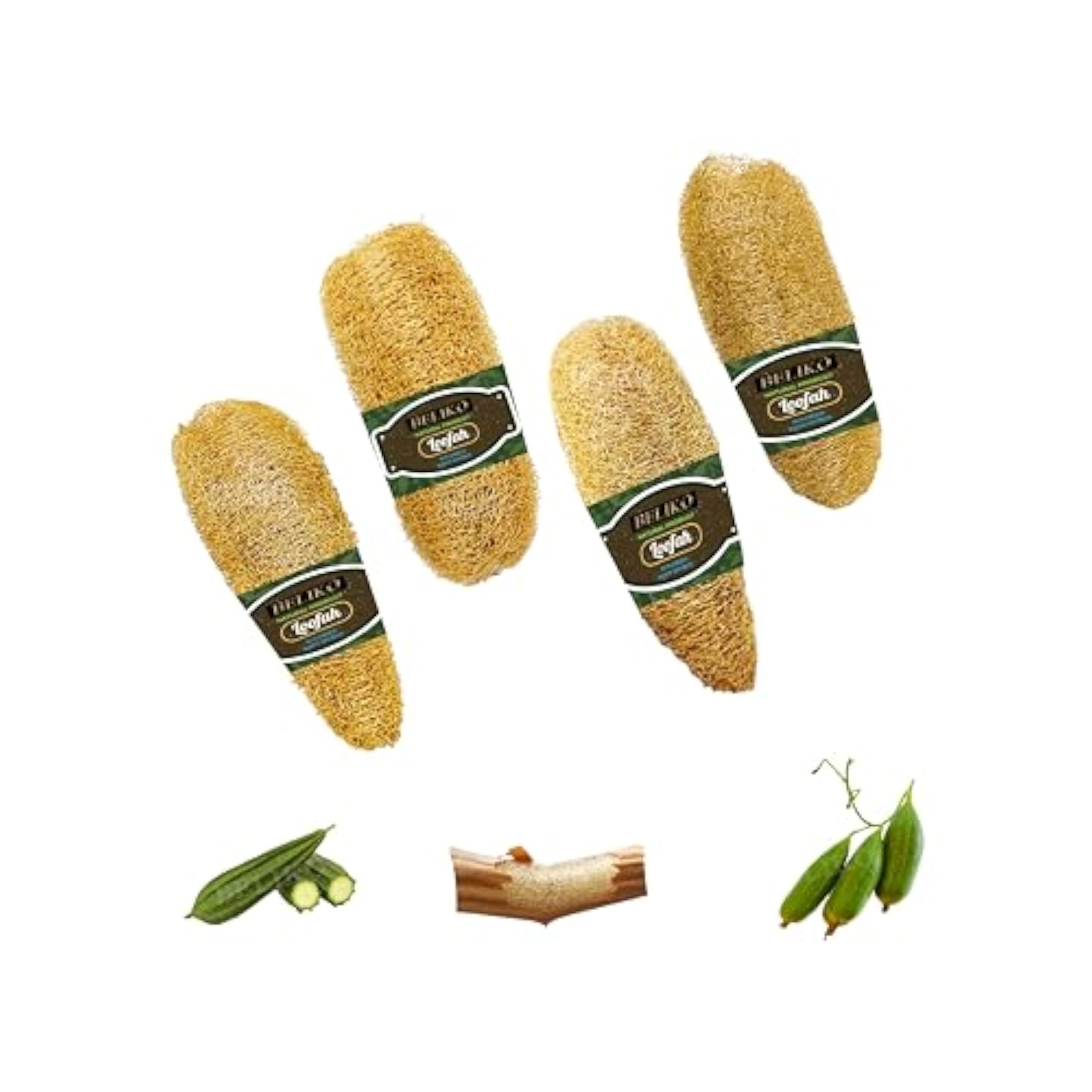 Organic Luffa Sponge Body Scrubber, 4 Piece Set