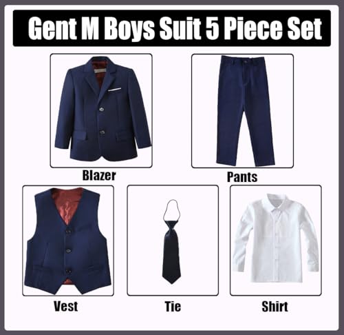 Image of Suit for Boy Formal Slim Fit Tuxedo 5 Pieces Kids Toddler Wedding Outfit Blazer Pants Vest Set Boys Suits
