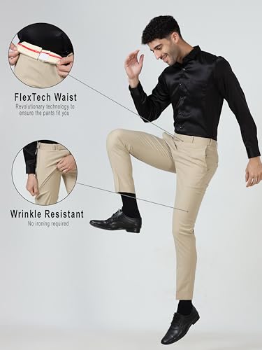 Image of Mc Henry Men's Solid Techno Flex 2-inch Waist Expandable Premium Luxurious Wrinkle Free Slim Fit Trousers