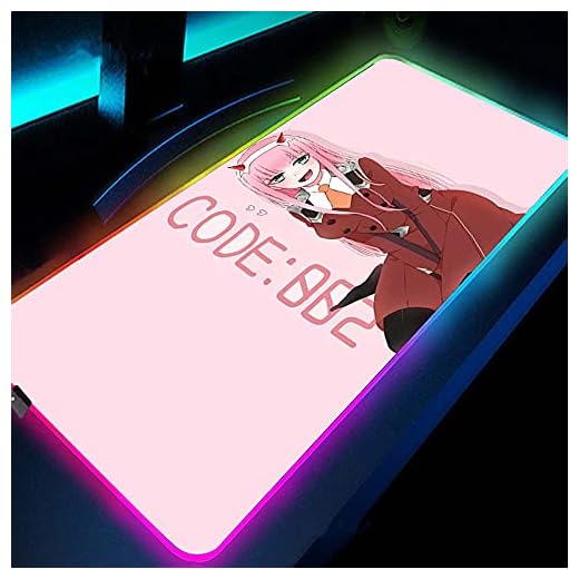 Musmattor Darling in the Franxx 02 rosa flicka RGB spelmusmatta XXL LED-bakgrundsbelysning gummi musmatta för kontor dator 900 x 400 mm