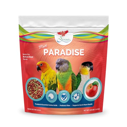 Scenic Mix Paradise Medium Parrot Food - 3.5 lb Bag - 1/4 Bird Pellets - Complete Nutrition for Sun Conures Pionus Senegals Caiques & More