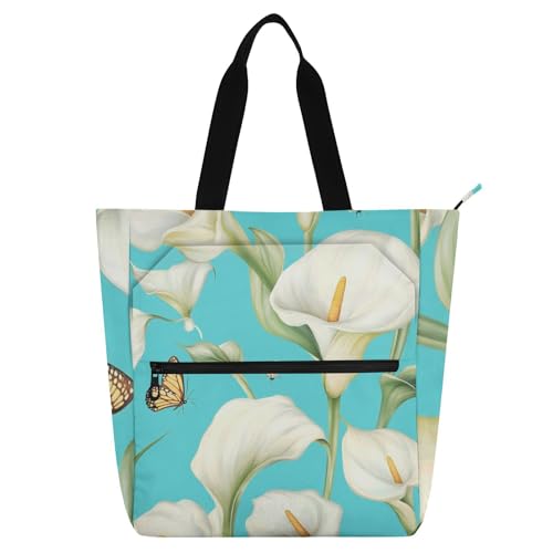 Sac fourre-tout lys et papillon bleu sarcelle zippé pour l'école
