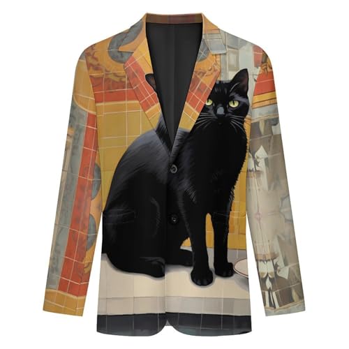 Black Cat Enjoy Coffee Men's Casual Blazers Slim Fit Sport Coats Blazer Two Buttons Suit Jacket for Work Party4
