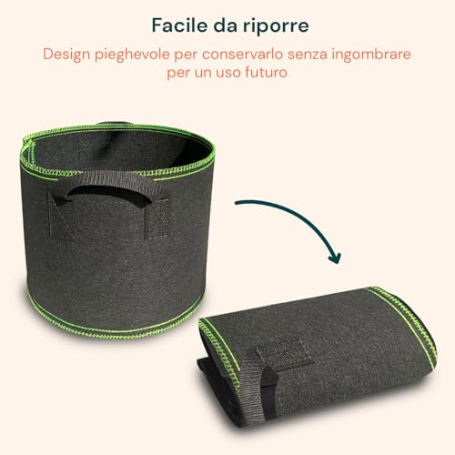 DAIMANN - Set mit 5 Blumentöpfen aus atmungsaktivem Stoff mit robusten Griffen, ideal für Gemüsegärten, Blumen und kleine Bäume, leicht zu bewegen und mit natürlicher Drainage für EIN gesundes