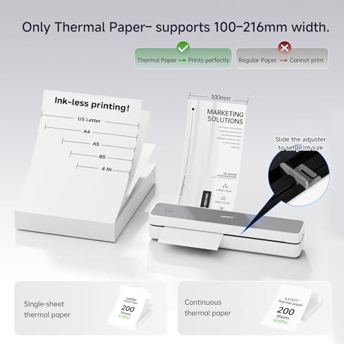 Image of HPRT Portable Thermal Printer-Inkless Printer, Supports Thermal Paper&Labels, Multi-User Bluetooth, Compatible with iOS /Android /Laptop for Home /School /Travel,MT610 Pro White-300dpi&200Sheets&Case Kit