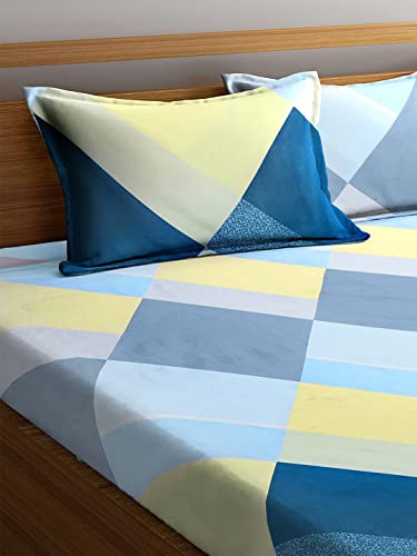 Image of Jashan Premium Cotton Elastic Fitted Bedsheets with 2 King Size Pillow Covers | Double Bed with All Around Elastic 180 TC Supersoft | Size - 72 King Sizex78+10 inches