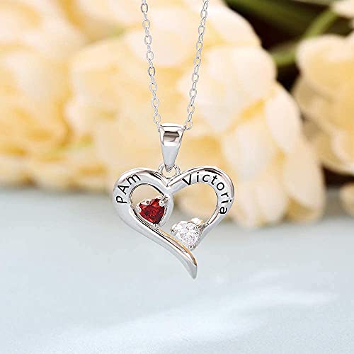 Personalized Mother Necklace With Birthstones And Names 18K White Gold Filled 925 Sterling Silver Based Necklace Customized Engraved Name Heart Necklace For Women Her Wife Mom Birthday Anniversary Mother’s Day Valentine’s Day Gift (Style-1) (D) #TOP3