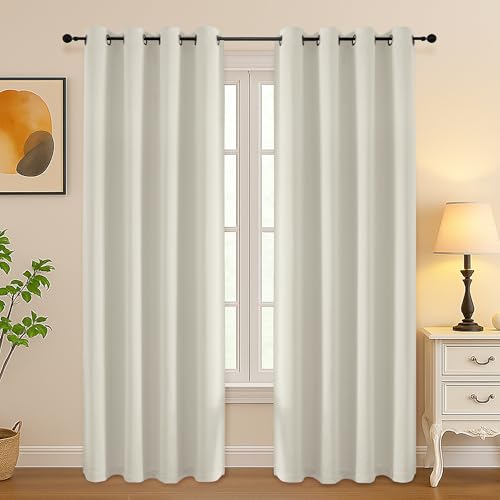 Image of Simplebrand Natural Curtains for Bedroom Living Room 72 Inches Long 2 Panels Set, Room Darkening Thermal Insulated Curtains & Drapes, Solid Grommet Noise Reducing Window Treatment, W50 x L72 Inch