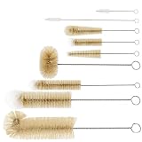 Masthome Goupillon Bouteille, Set de 9 Ecouvillon Bouteille, Goupillon Biberon avec Brosse en Coton Pur, Brosse Bouteille pour Biberon, Tasse, Verre, Paille, Thermos et Divers Récipients