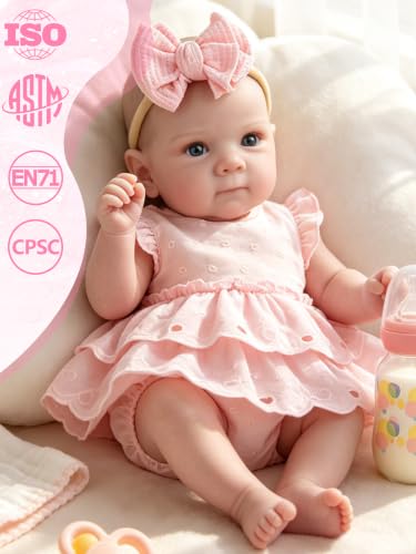 Image of EKOKIZ Lifelike Reborn Baby Doll 20 Inch, Realistic Newborn Girl with Pink Dress & Soft Silicone Vinyl, Handmade Collectible Doll for Kids Gift, Anxiety Relief, Dementia Therapy & Emotional Support