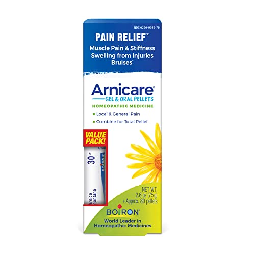 Image of Boiron Arnicare Gel and Arnica 30c Value Pack for Pain Relief, Muscle Soreness, and Swelling from Bruising or Injury - 2.6 oz + 80 Pellet Tube